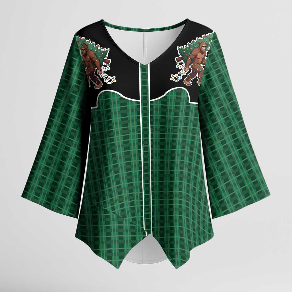 Western Yoke Kimono Sleeve Blouse Bigfoot Xmas Cowboy Style - Wonder Print Shop