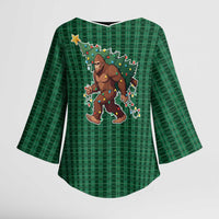 Western Yoke Kimono Sleeve Blouse Bigfoot Xmas Cowboy Style - Wonder Print Shop