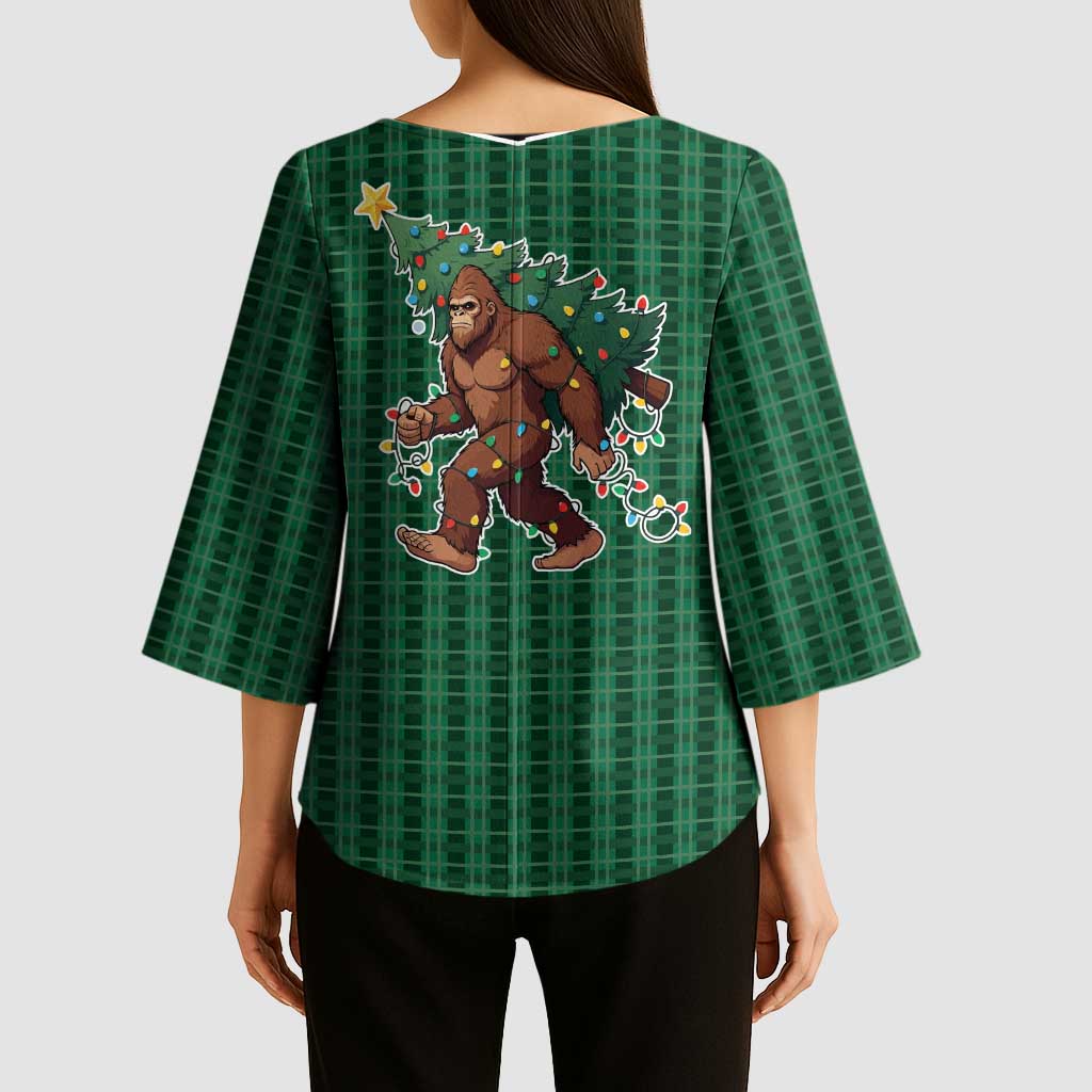 Western Yoke Kimono Sleeve Blouse Bigfoot Xmas Cowboy Style - Wonder Print Shop