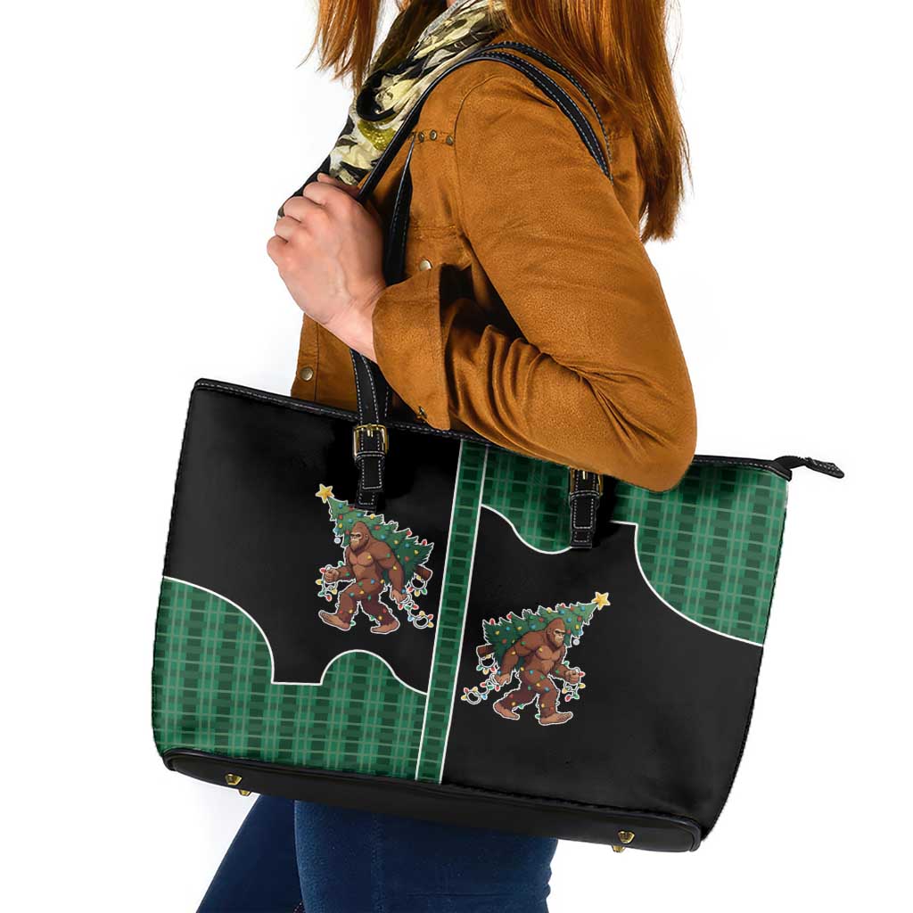 Western Yoke Leather Tote Bag Bigfoot Xmas Cowboy Style - Wonder Print Shop