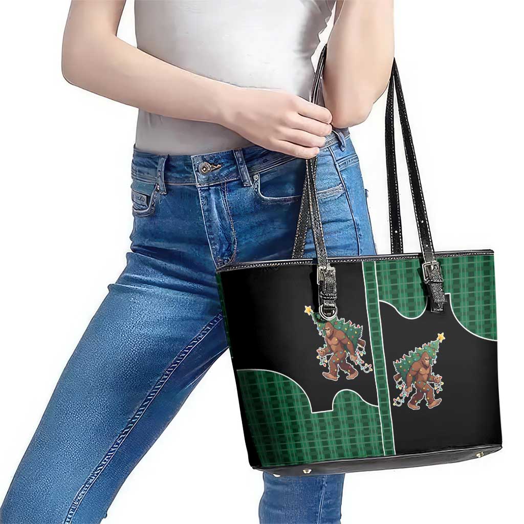 Western Yoke Leather Tote Bag Bigfoot Xmas Cowboy Style - Wonder Print Shop