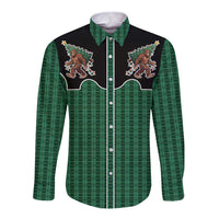 Western Yoke Long Sleeve Button Shirt Bigfoot Xmas Cowboy Style - Wonder Print Shop