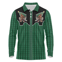 Western Yoke Long Sleeve Polo Shirt Bigfoot Xmas Cowboy Style - Wonder Print Shop