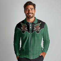 Western Yoke Long Sleeve Polo Shirt Bigfoot Xmas Cowboy Style - Wonder Print Shop