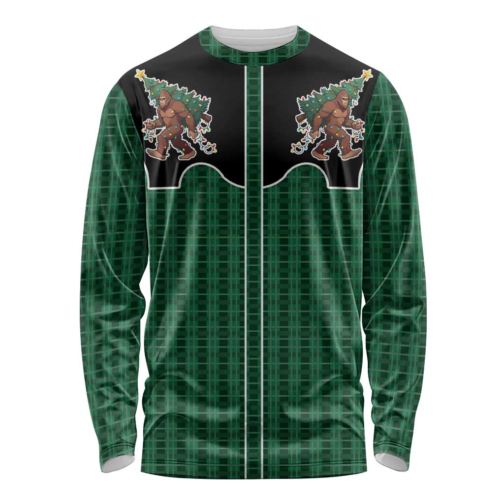 Western Yoke Long Sleeve Shirt Bigfoot Xmas Cowboy Style - Wonder Print Shop