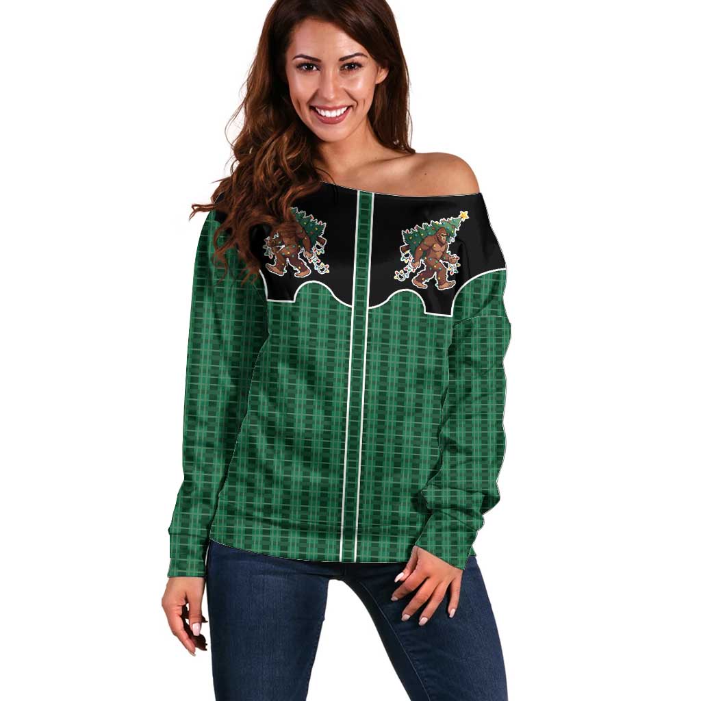 Western Yoke Off Shoulder Sweater Bigfoot Xmas Cowboy Style - Wonder Print Shop