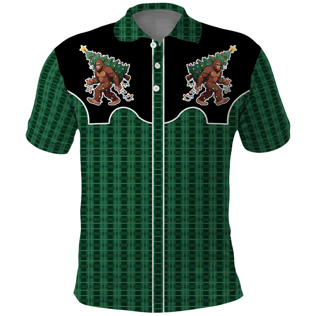 Western Yoke Polo Shirt Bigfoot Xmas Cowboy Style - Wonder Print Shop
