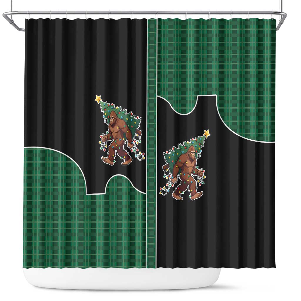 Western Yoke Shower Curtain Bigfoot Xmas Cowboy Style - Wonder Print Shop