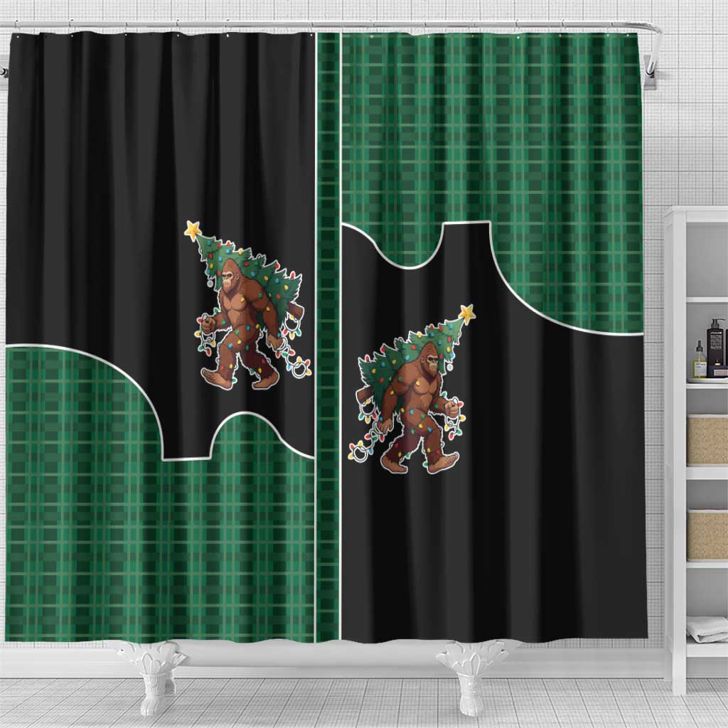 Western Yoke Shower Curtain Bigfoot Xmas Cowboy Style - Wonder Print Shop