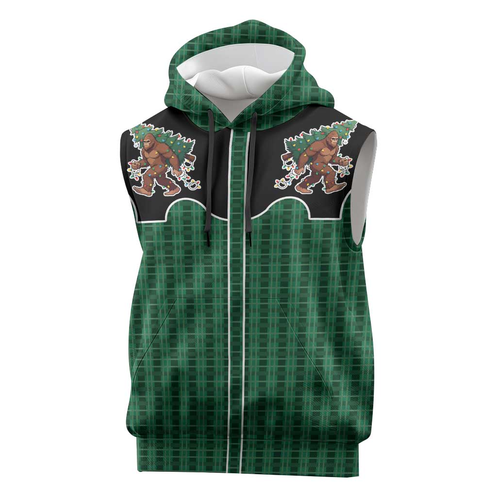 Western Yoke Sleeveless Hoodie Bigfoot Xmas Cowboy Style - Wonder Print Shop
