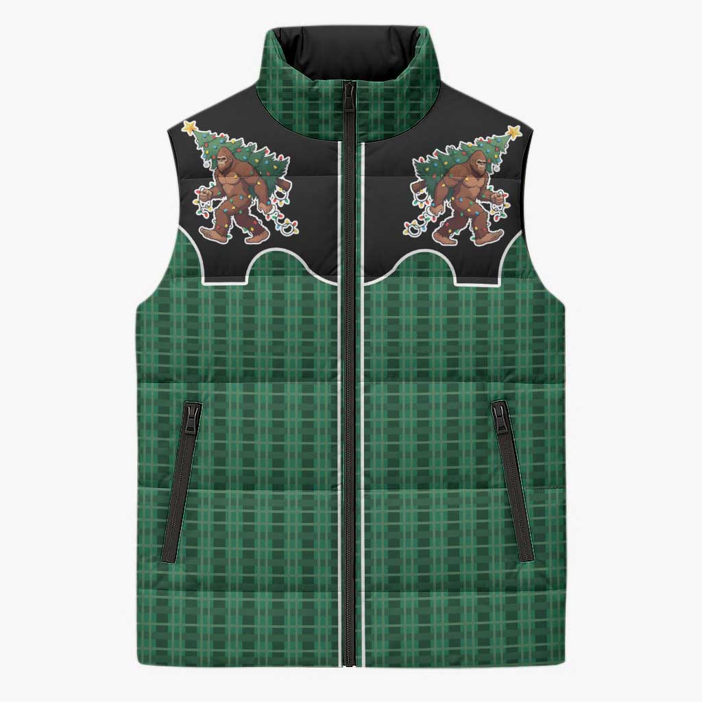 Western Yoke Sleeveless Puffer Jacket Bigfoot Xmas Cowboy Style - Wonder Print Shop