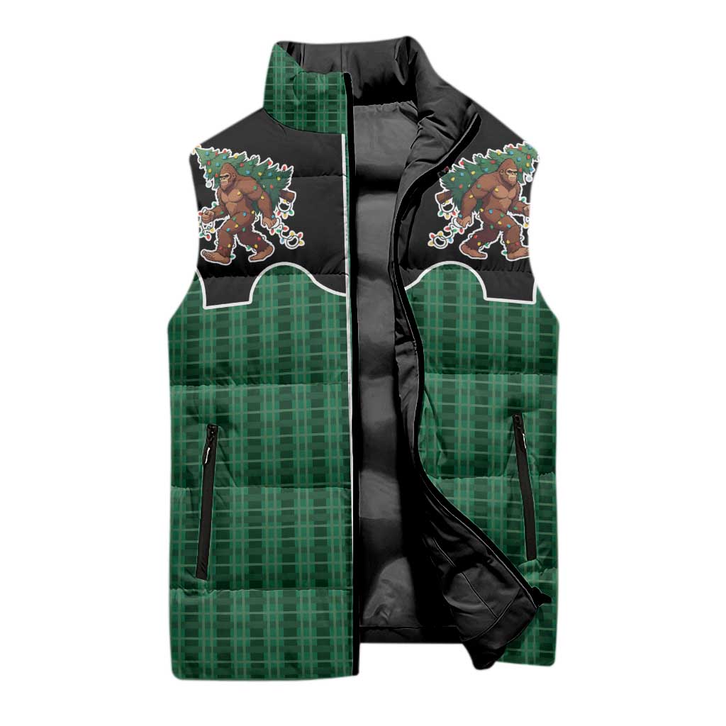 Western Yoke Sleeveless Puffer Jacket Bigfoot Xmas Cowboy Style - Wonder Print Shop