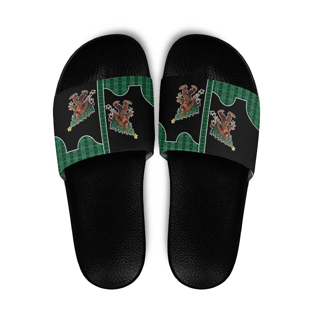 Western Yoke Slide Sandals Bigfoot Xmas Cowboy Style - Wonder Print Shop
