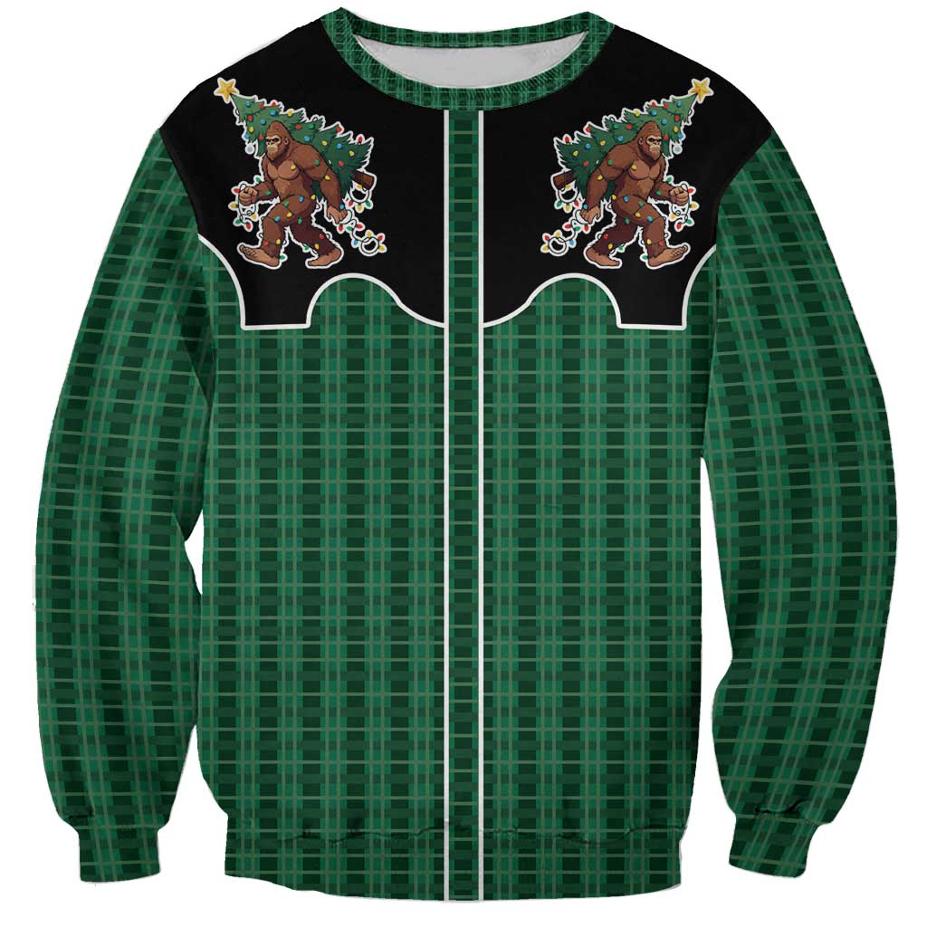 Western Yoke Sweatshirt Bigfoot Xmas Cowboy Style - Wonder Print Shop