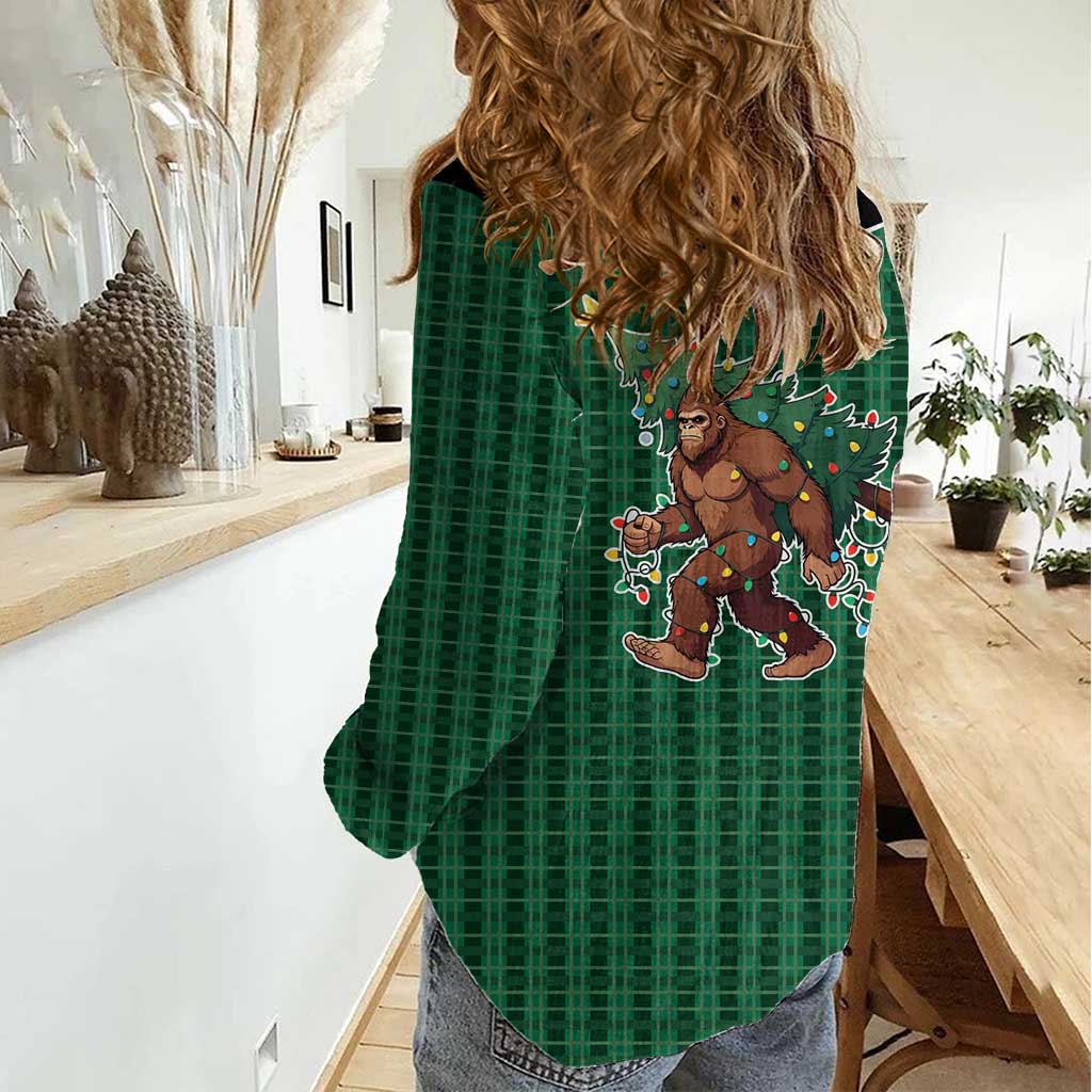 Western Yoke Women Casual Shirt Bigfoot Xmas Cowboy Style - Wonder Print Shop