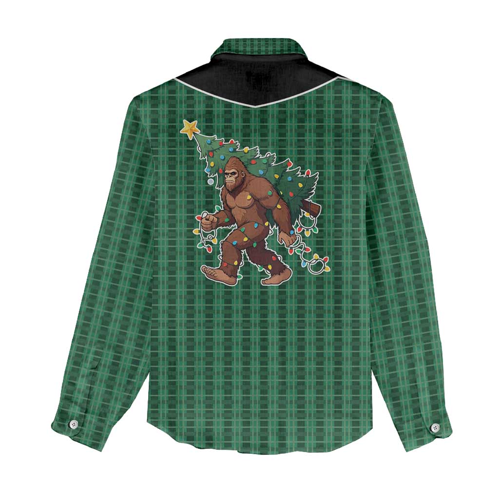 Western Yoke Women Casual Shirt Bigfoot Xmas Cowboy Style - Wonder Print Shop