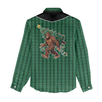 Western Yoke Women Casual Shirt Bigfoot Xmas Cowboy Style - Wonder Print Shop