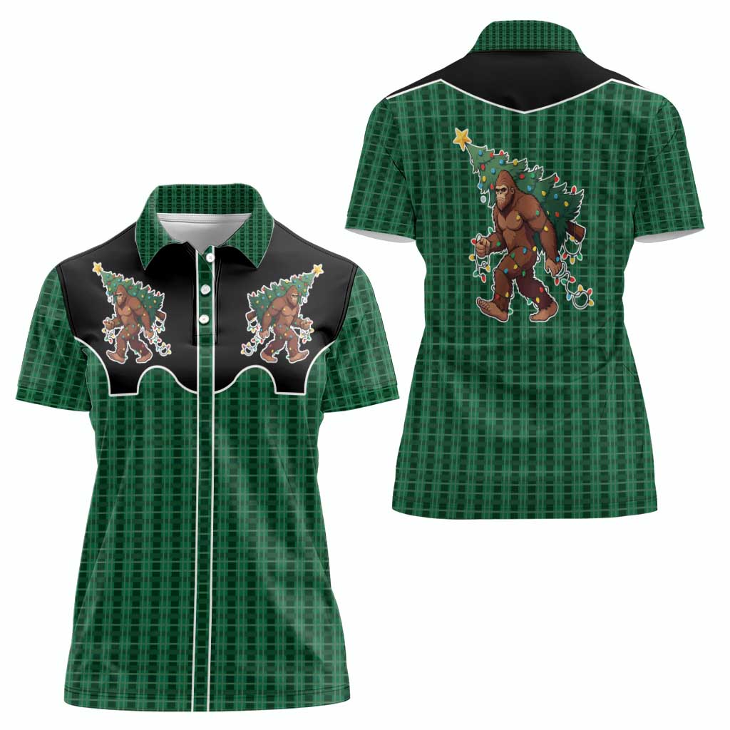 Western Yoke Women Polo Shirt Bigfoot Xmas Cowboy Style - Wonder Print Shop