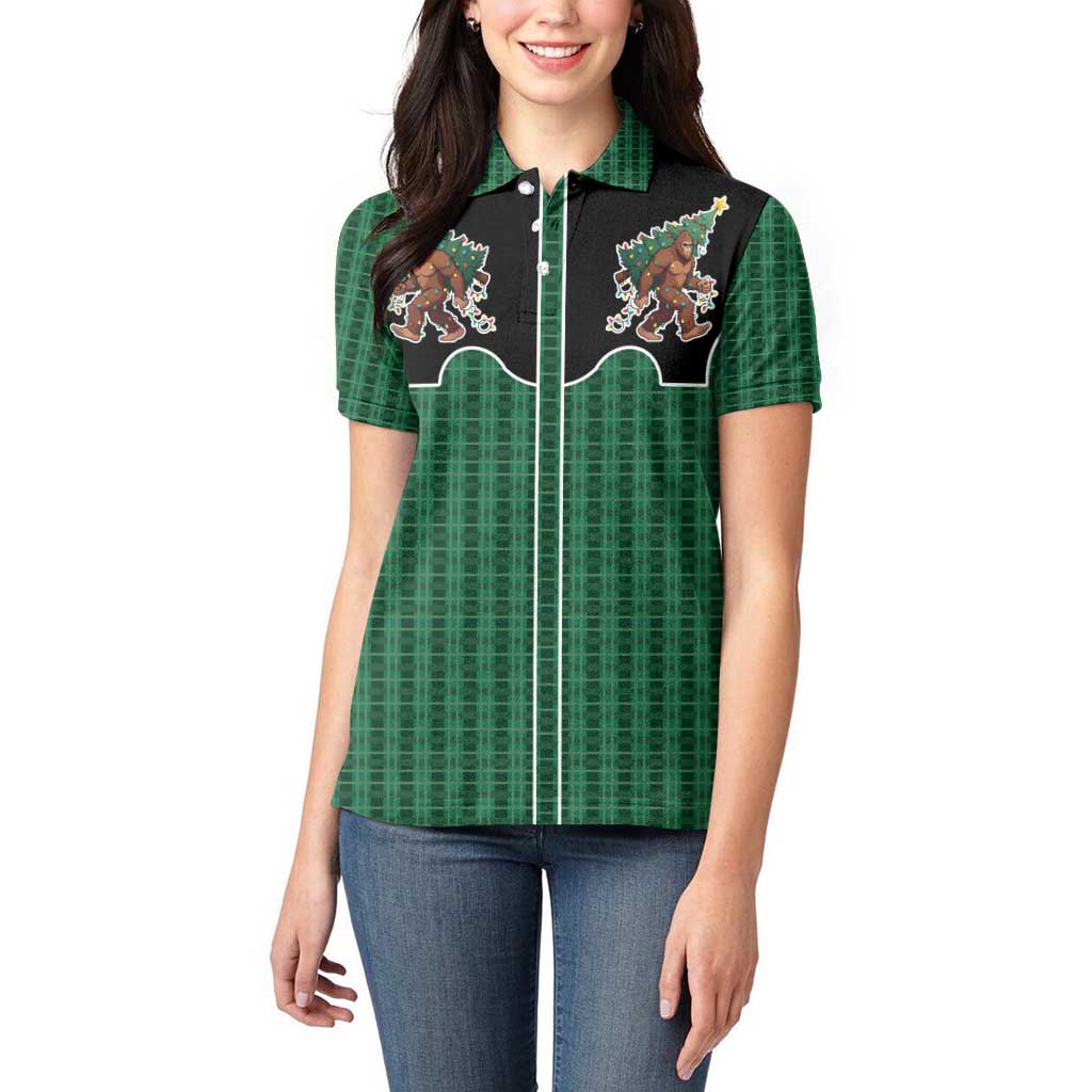 Western Yoke Women Polo Shirt Bigfoot Xmas Cowboy Style - Wonder Print Shop