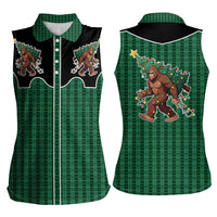 Western Yoke Women Sleeveless Polo Shirt Bigfoot Xmas Cowboy Style - Wonder Print Shop