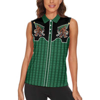 Western Yoke Women Sleeveless Polo Shirt Bigfoot Xmas Cowboy Style - Wonder Print Shop