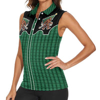 Western Yoke Women Sleeveless Polo Shirt Bigfoot Xmas Cowboy Style - Wonder Print Shop