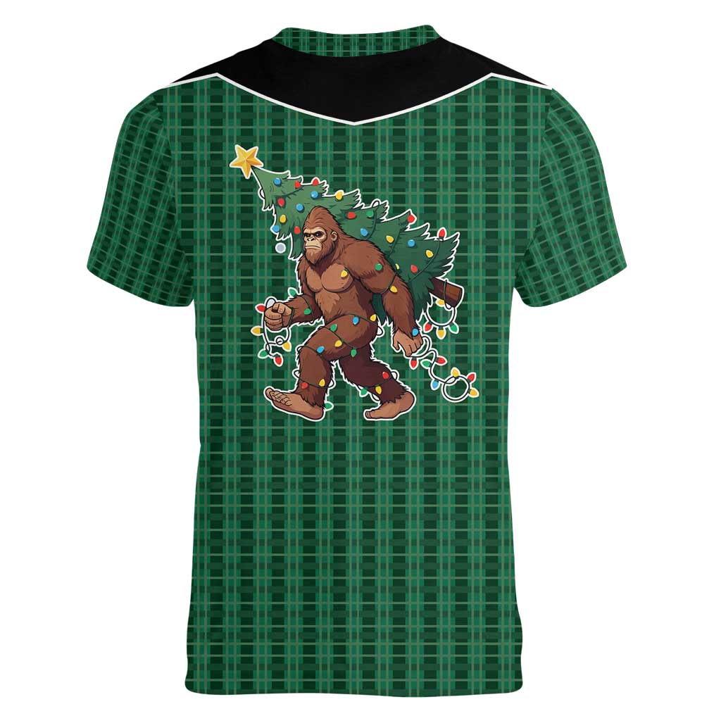Western Yoke Women V-Neck T-Shirt Bigfoot Xmas Cowboy Style - Wonder Print Shop