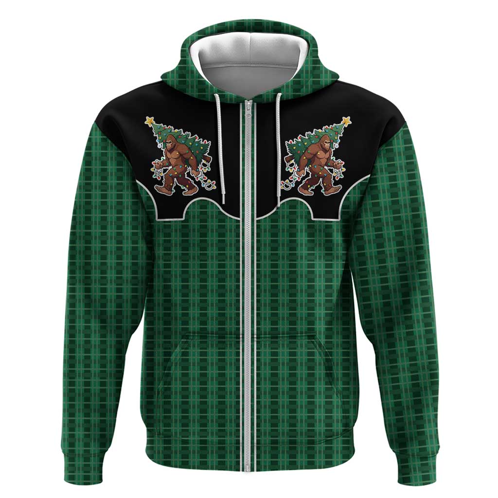 Western Yoke Zip Hoodie Bigfoot Xmas Cowboy Style - Wonder Print Shop