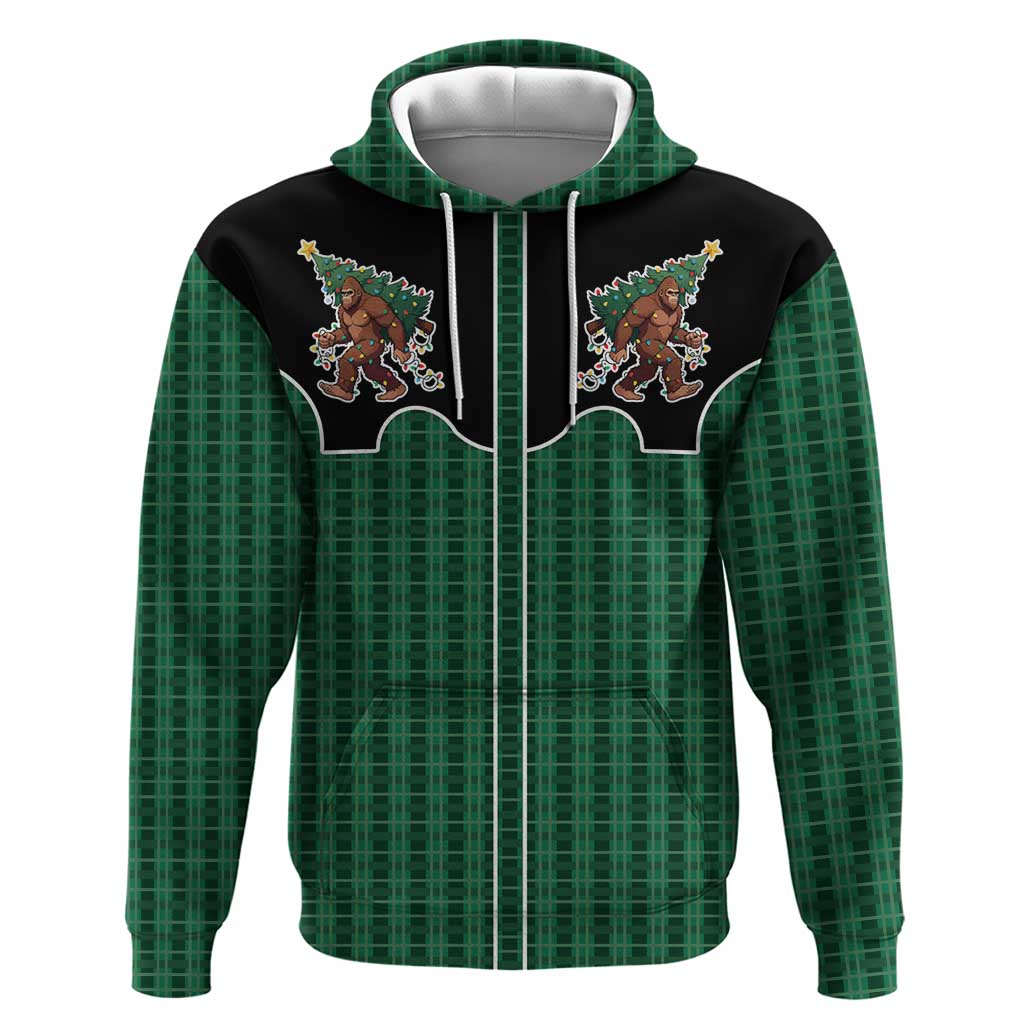 Western Yoke Zip Hoodie Bigfoot Xmas Cowboy Style - Wonder Print Shop
