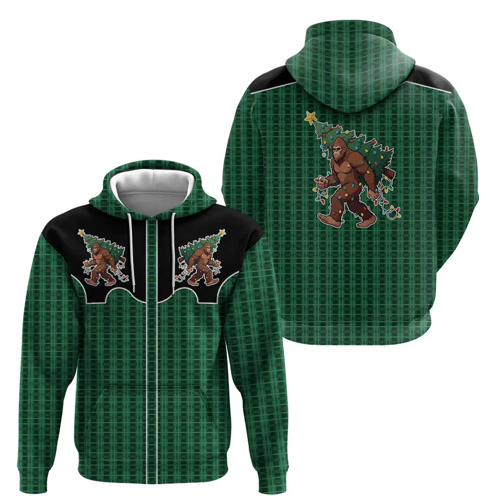 Western Yoke Zip Hoodie Bigfoot Xmas Cowboy Style - Wonder Print Shop