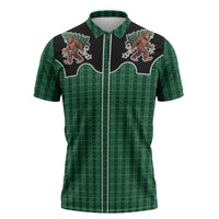 Western Yoke Zipper Polo Shirt Bigfoot Xmas Cowboy Style - Wonder Print Shop