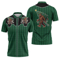Western Yoke Zipper Polo Shirt Bigfoot Xmas Cowboy Style - Wonder Print Shop