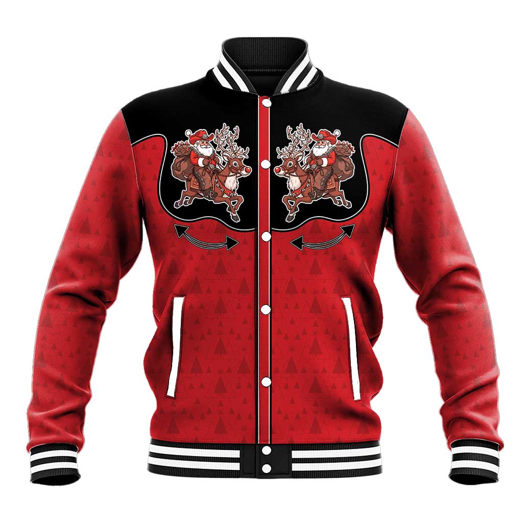 Western Yoke Baseball Jacket Santa Cowboy Style - Wonder Print Shop