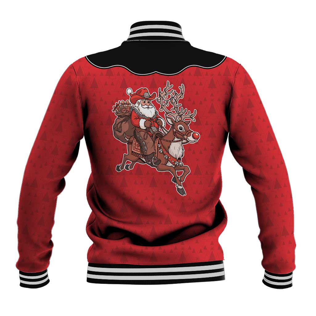 Western Yoke Baseball Jacket Santa Cowboy Style - Wonder Print Shop