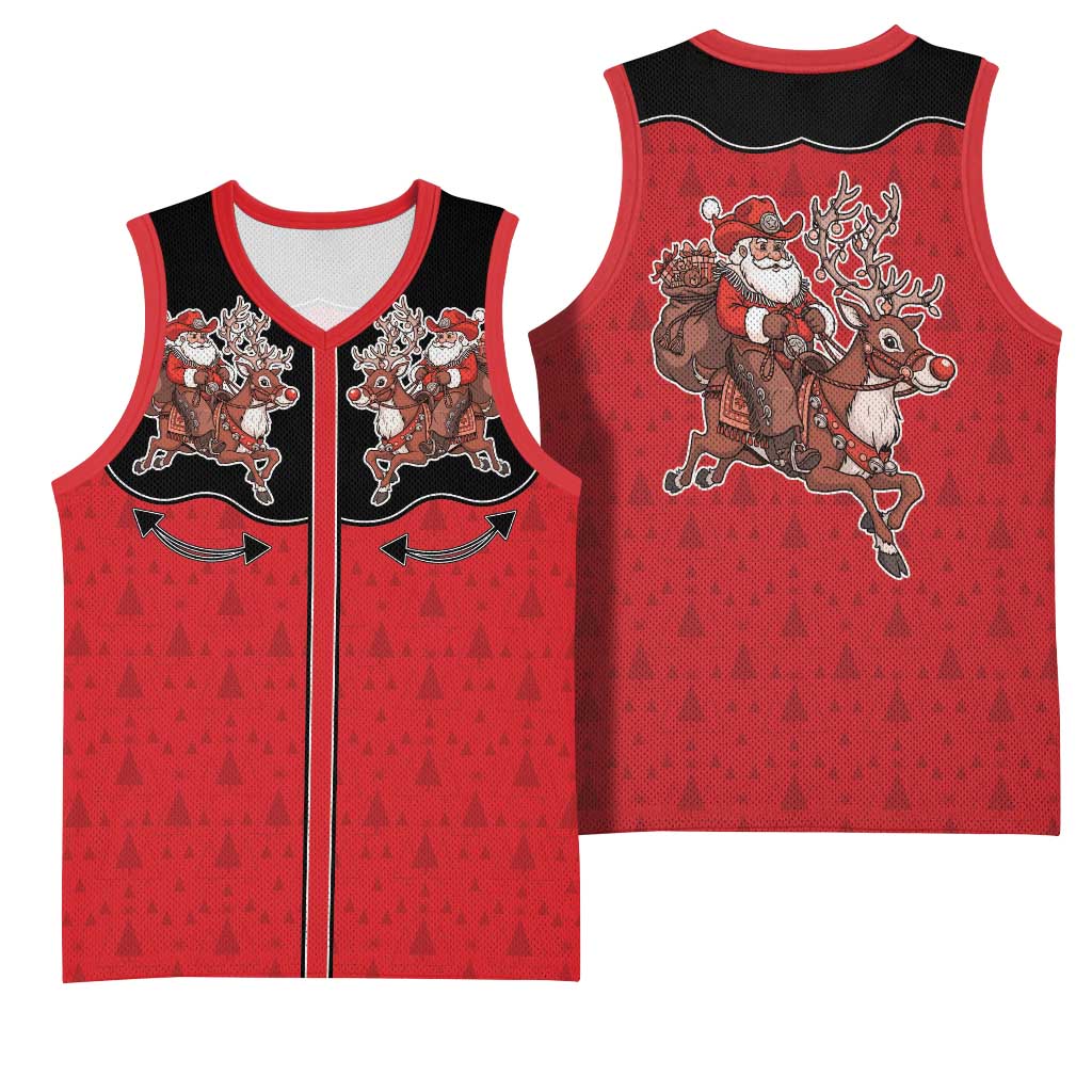 Western Yoke Basketball Jersey Santa Cowboy Style - Wonder Print Shop