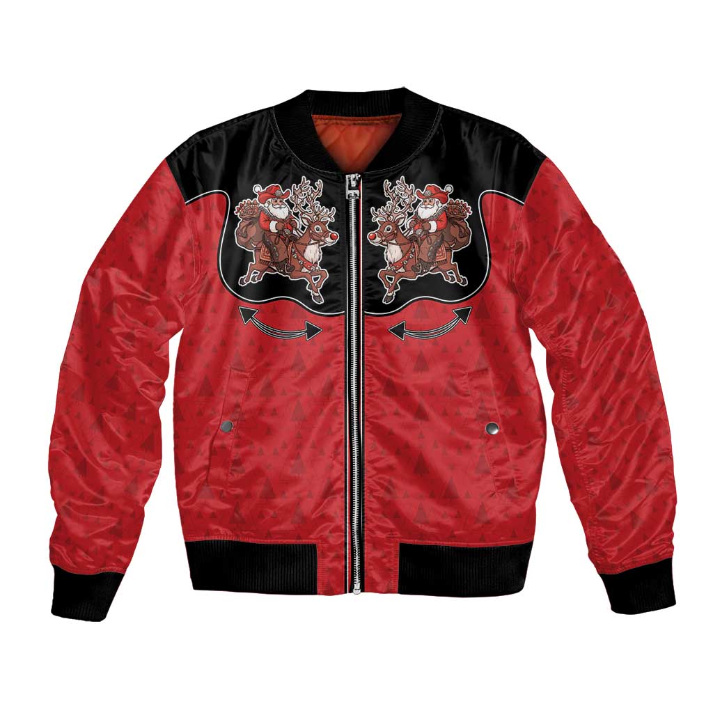 Western Yoke Bomber Jacket Santa Cowboy Style - Wonder Print Shop