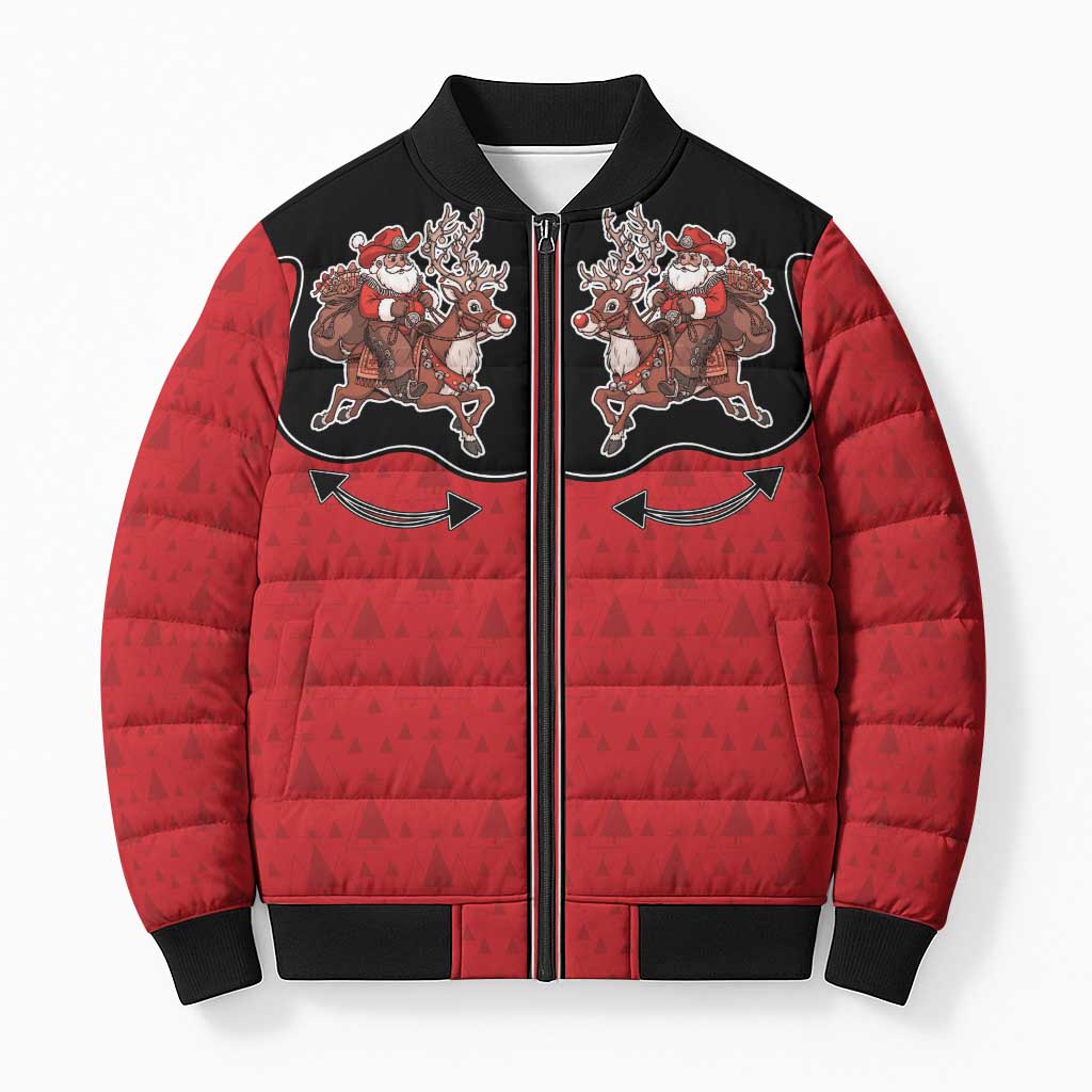 Western Yoke Bomber Puffer Jacket Santa Cowboy Style - Wonder Print Shop