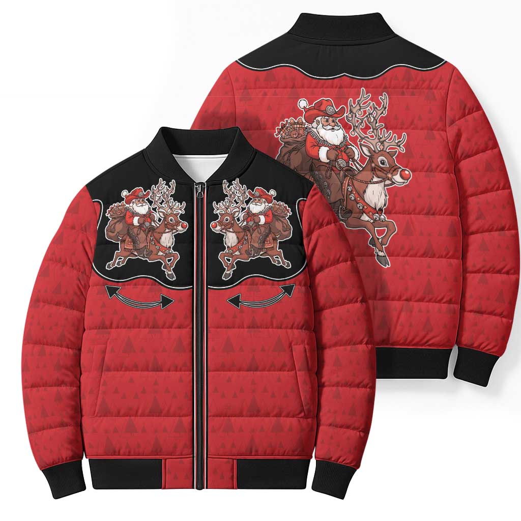 Western Yoke Bomber Puffer Jacket Santa Cowboy Style - Wonder Print Shop