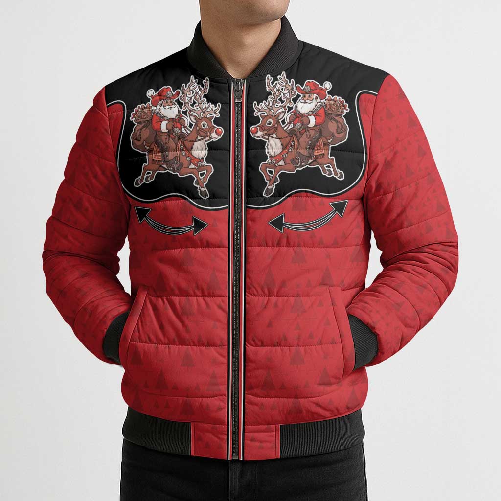 Western Yoke Bomber Puffer Jacket Santa Cowboy Style - Wonder Print Shop
