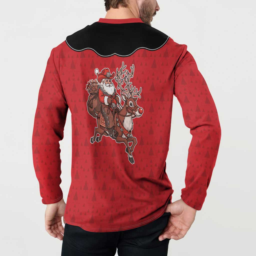 Western Yoke Button Sweatshirt Santa Cowboy Style - Wonder Print Shop