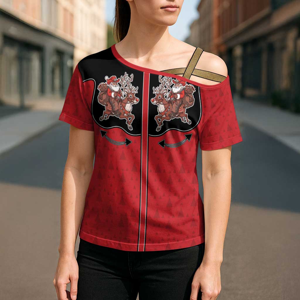 Western Yoke Cross Shoulder Shirt Santa Cowboy Style - Wonder Print Shop