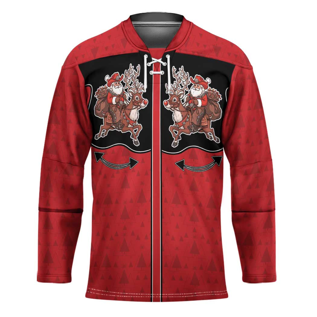 Western Yoke Hockey Jersey Santa Cowboy Style - Wonder Print Shop