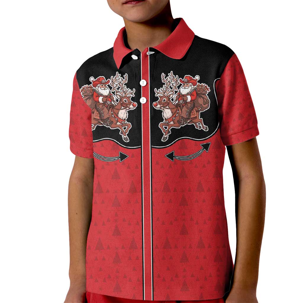 Western Yoke Kid Polo Shirt Santa Cowboy Style - Wonder Print Shop