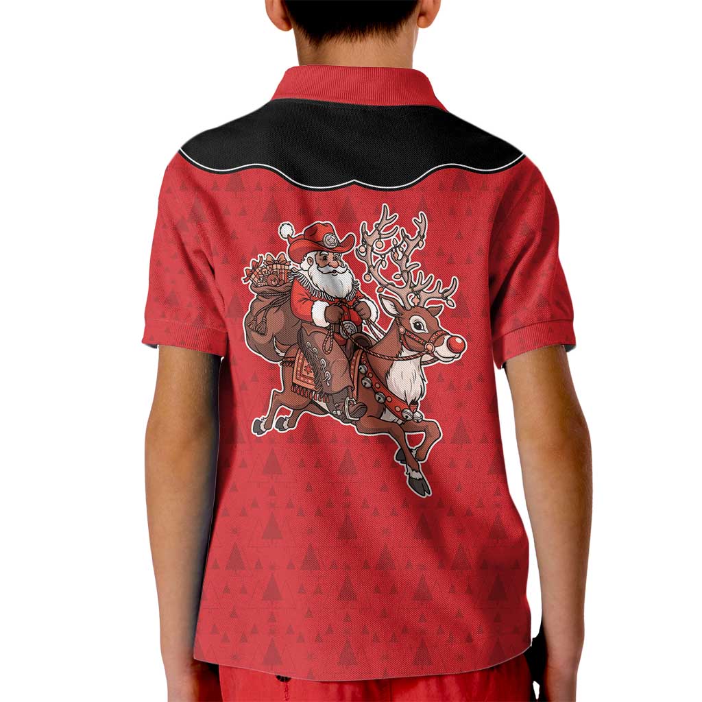 Western Yoke Kid Polo Shirt Santa Cowboy Style - Wonder Print Shop