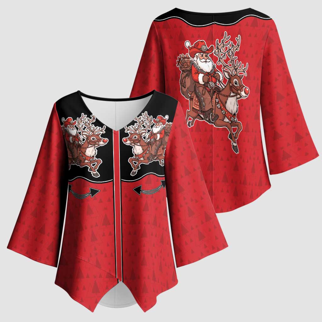 Western Yoke Kimono Sleeve Blouse Santa Cowboy Style - Wonder Print Shop