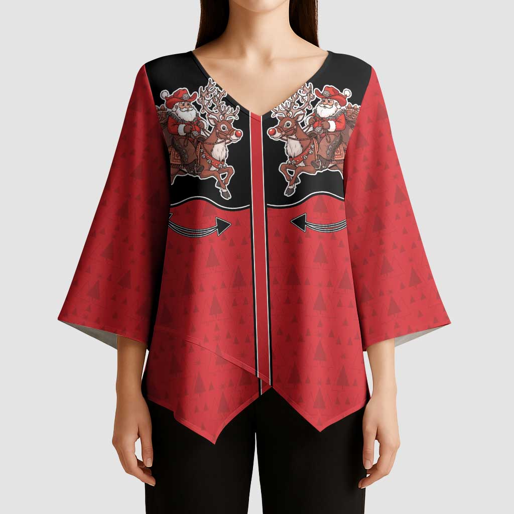 Western Yoke Kimono Sleeve Blouse Santa Cowboy Style - Wonder Print Shop