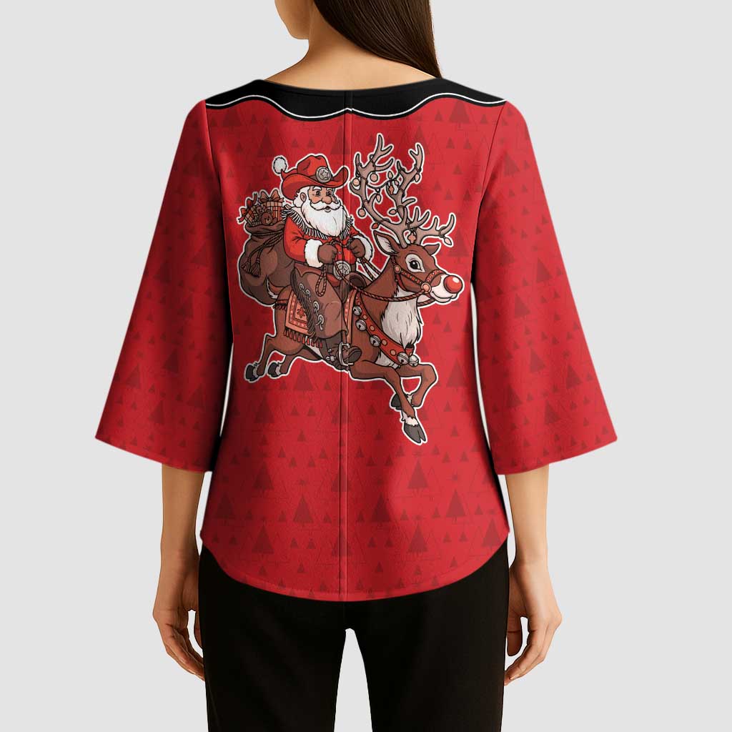 Western Yoke Kimono Sleeve Blouse Santa Cowboy Style - Wonder Print Shop