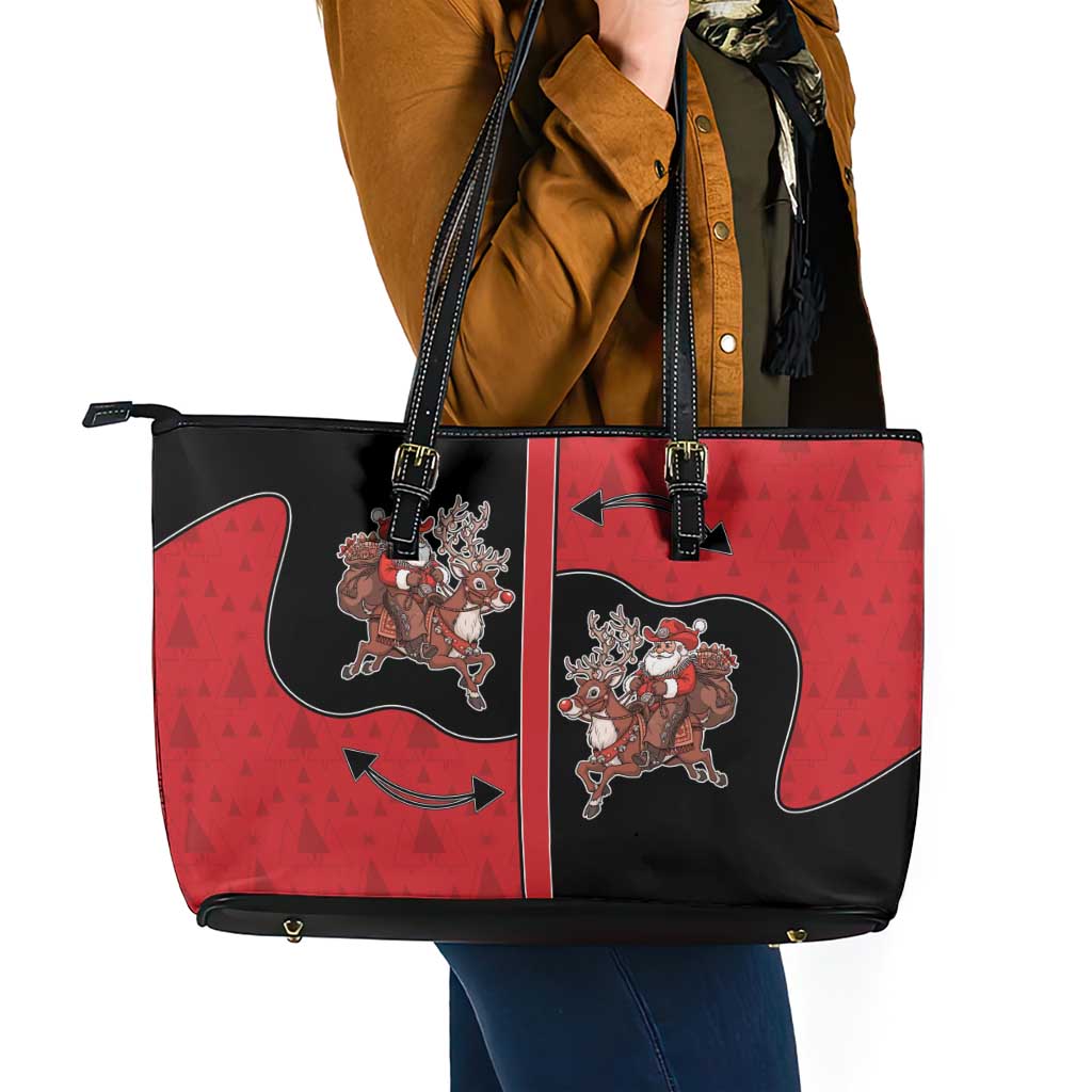 Western Yoke Leather Tote Bag Santa Cowboy Style - Wonder Print Shop