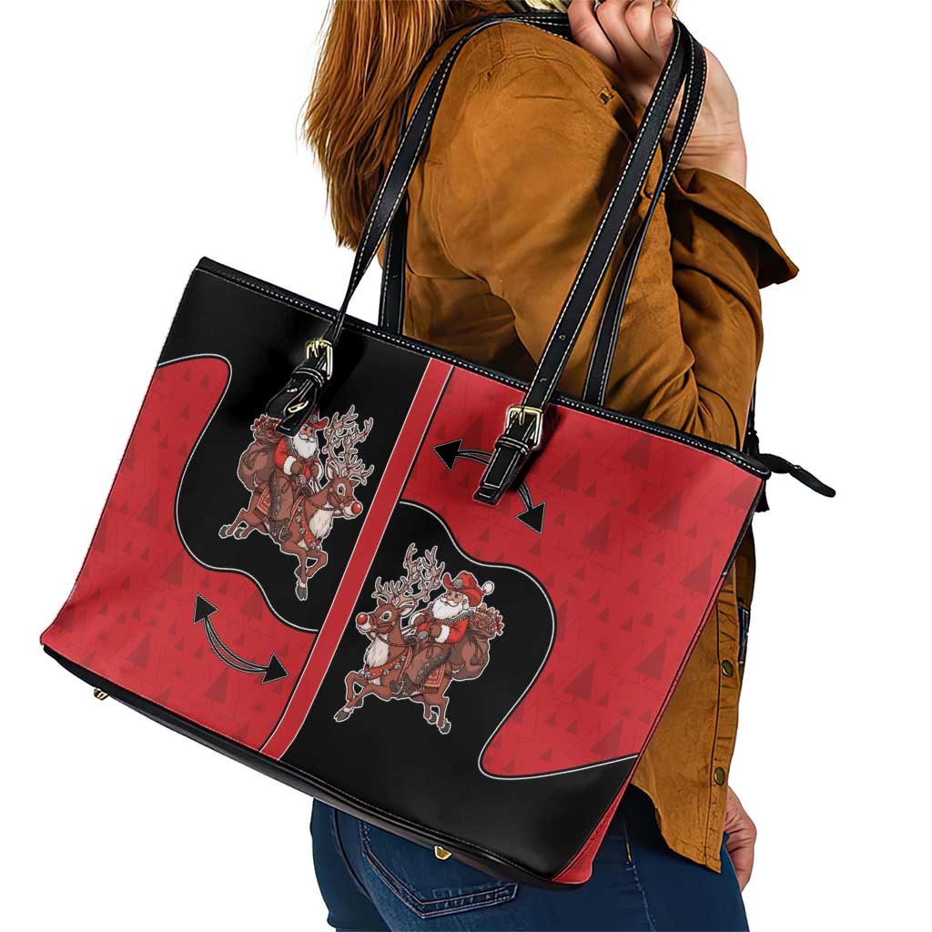 Western Yoke Leather Tote Bag Santa Cowboy Style - Wonder Print Shop
