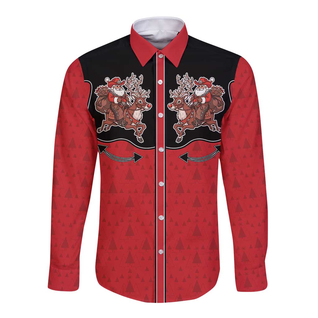 Western Yoke Long Sleeve Button Shirt Santa Cowboy Style - Wonder Print Shop